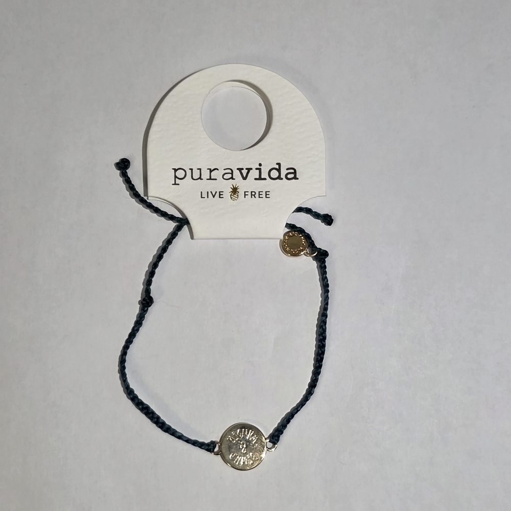 Pura Vida Navy Blue Waxed Bracelet with Gold Coin Charm
